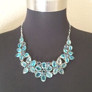 Sterling Silver Blue Crystal Flower Statement Necklace
